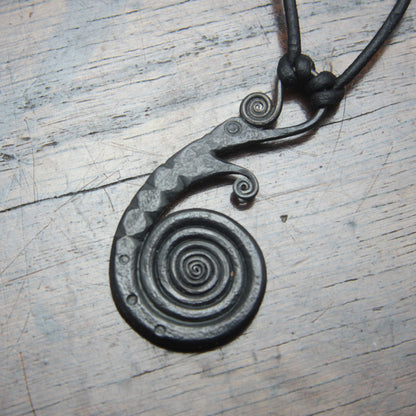 Forged Iron Viking Dragon Pendant
