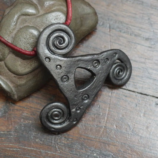 Large IronTriskele Pendant Necklace. Adjustable hand forged pure iron triskelion necklace. Celtic iron wedding anniversary gift. One off.