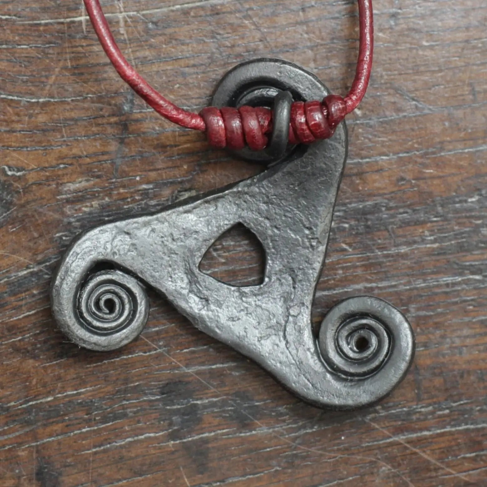 Large IronTriskele Pendant Necklace. Adjustable hand forged pure iron triskelion necklace. Celtic iron wedding anniversary gift. One off.