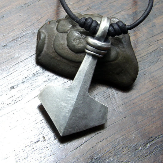 Large Solid Silver Thor's Hammer pendant, Mjolnir.