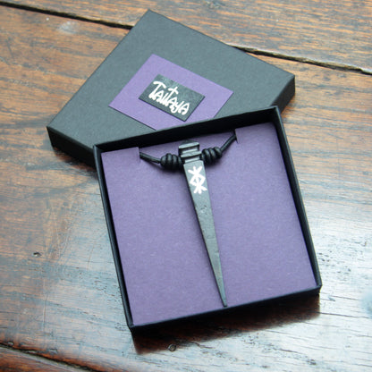 Custom Silver Inlaid Rune Iron Nail Pendant