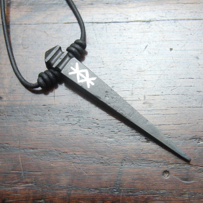 Custom Silver Inlaid Rune Iron Nail Pendant