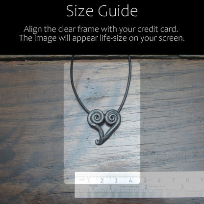 Forged iron heart pendant, 6th iron anniversary gift Taitaya Forge. Size guide in comparison to credit card