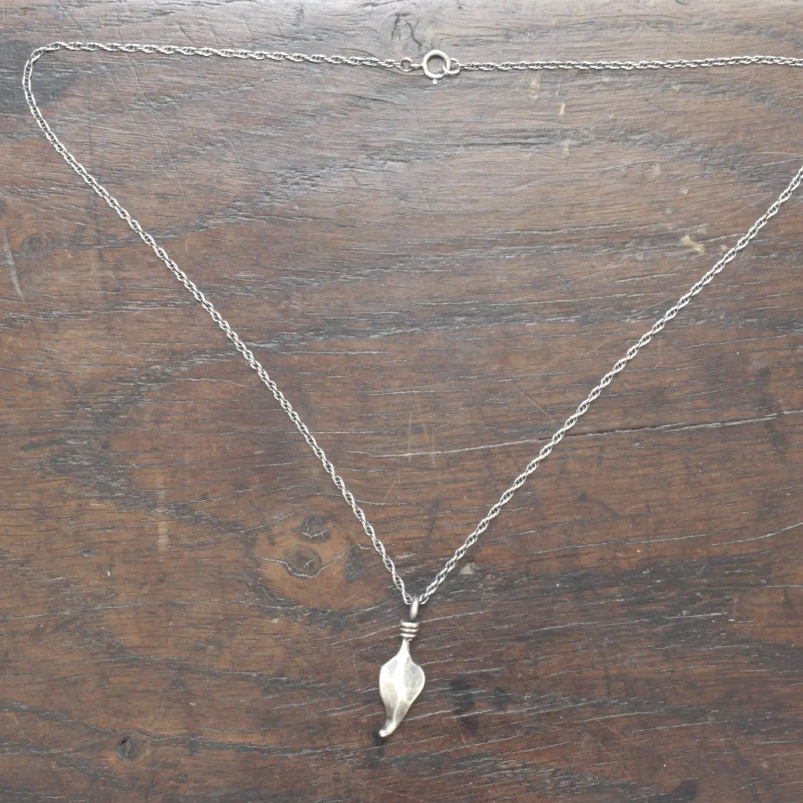 Small Hand forged Sterling Silver Leaf Pendant