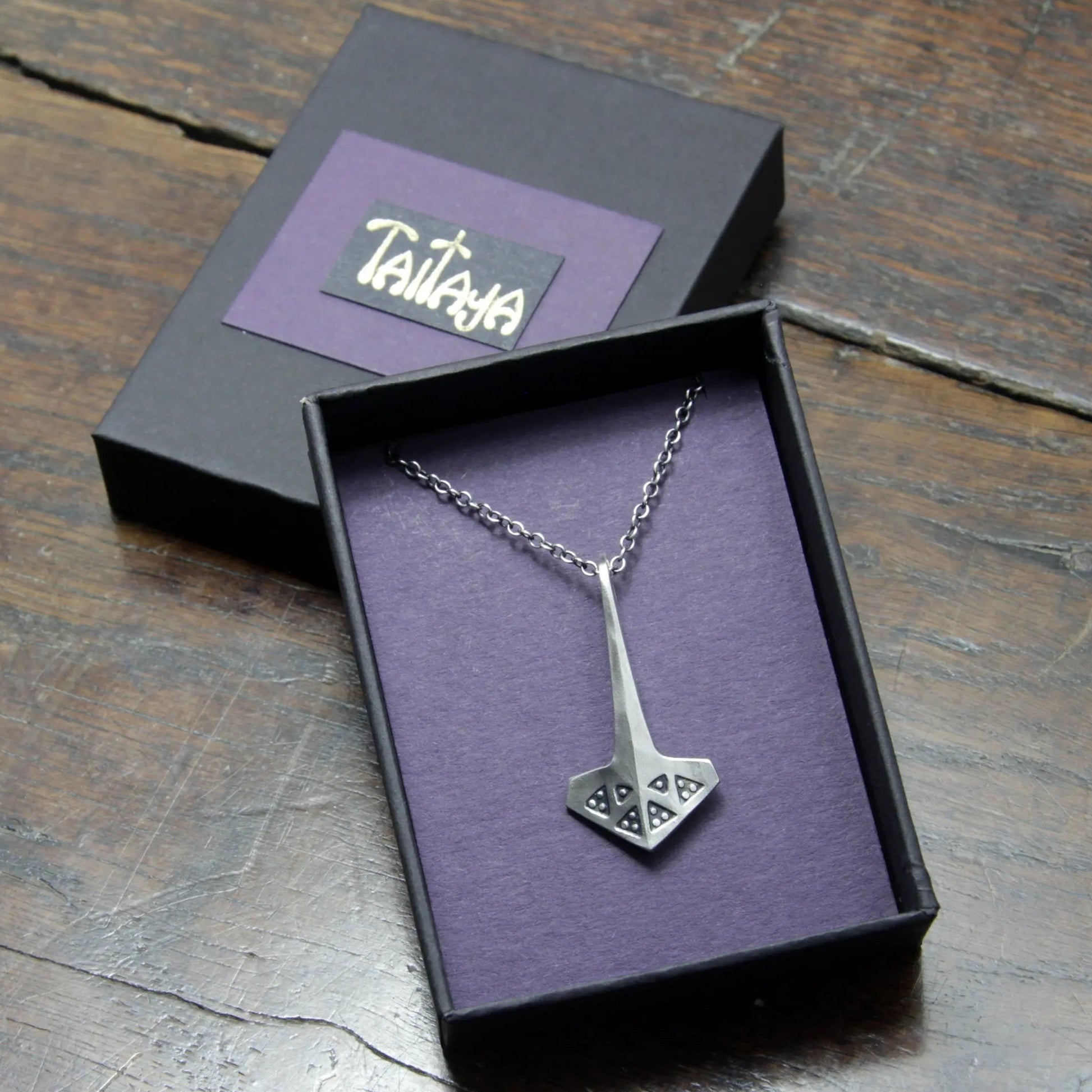 Small Silver Stampwork Decorated Mjolnir, from Taitaya Forge, UK, made by M.Barran 2023
