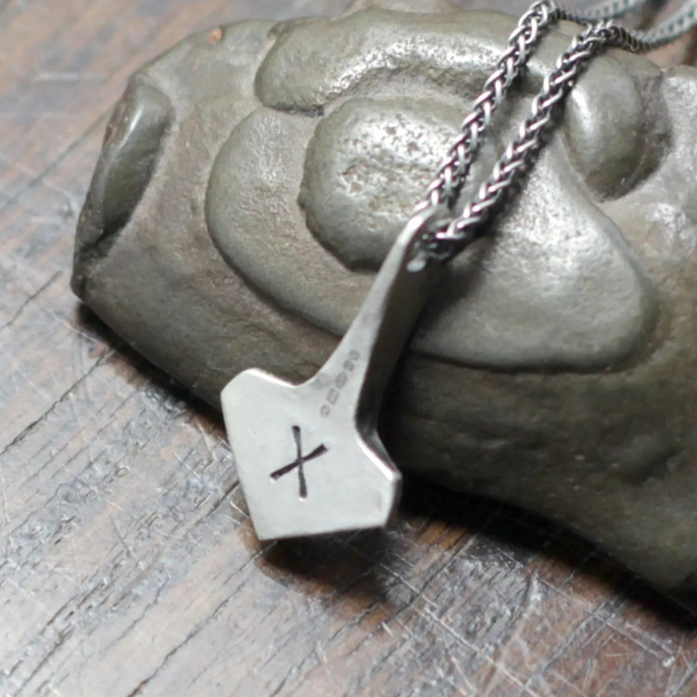 Small decorated Forged Silver Thors hammer pendant Taitaya Forge