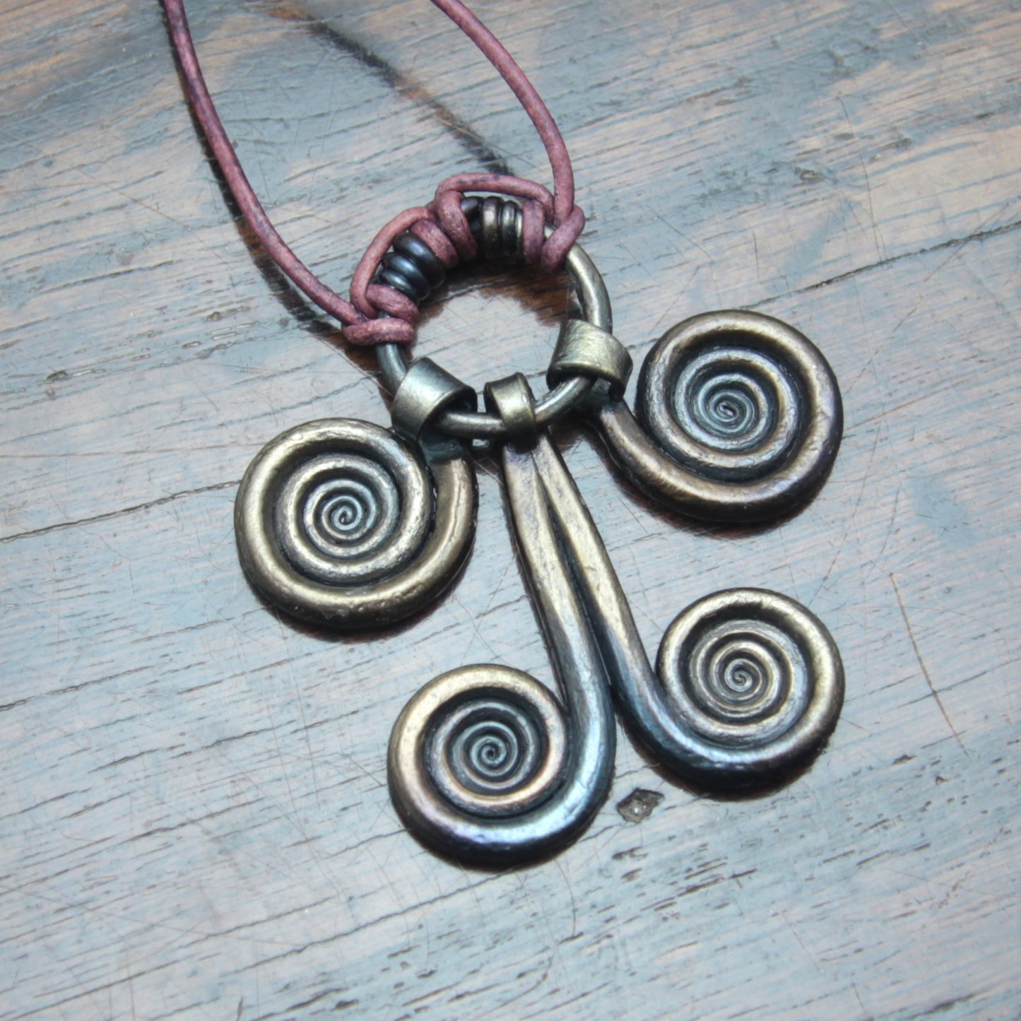 Vellamo Necklace, Finnish Goddess of Water, Forged iron Spiral Pendant