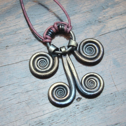 Vellamo Necklace, Finnish Goddess of Water, Forged iron Spiral Pendant