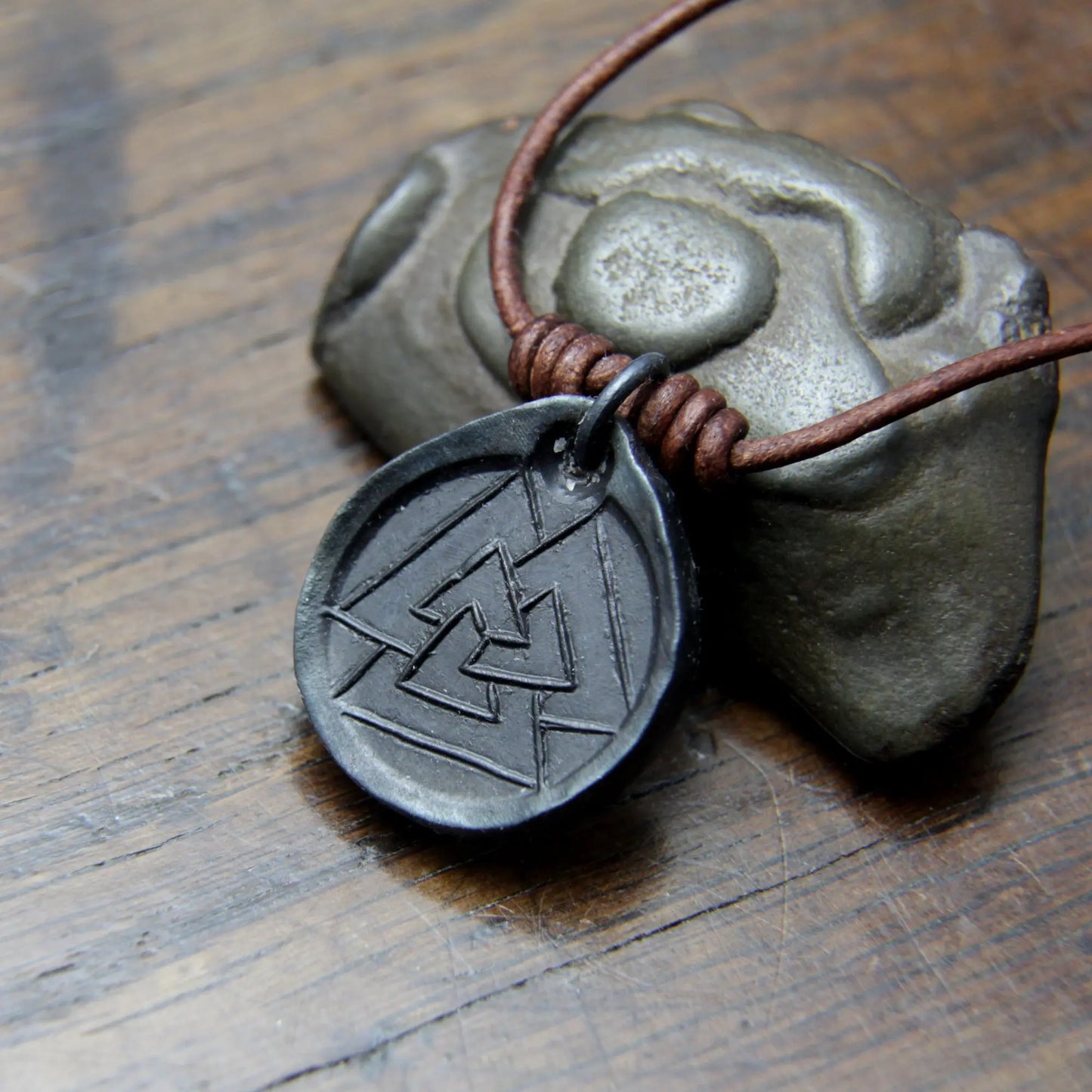 Valknut Hrungnir's Heart Iron Coin Necklace Taitaya Forge