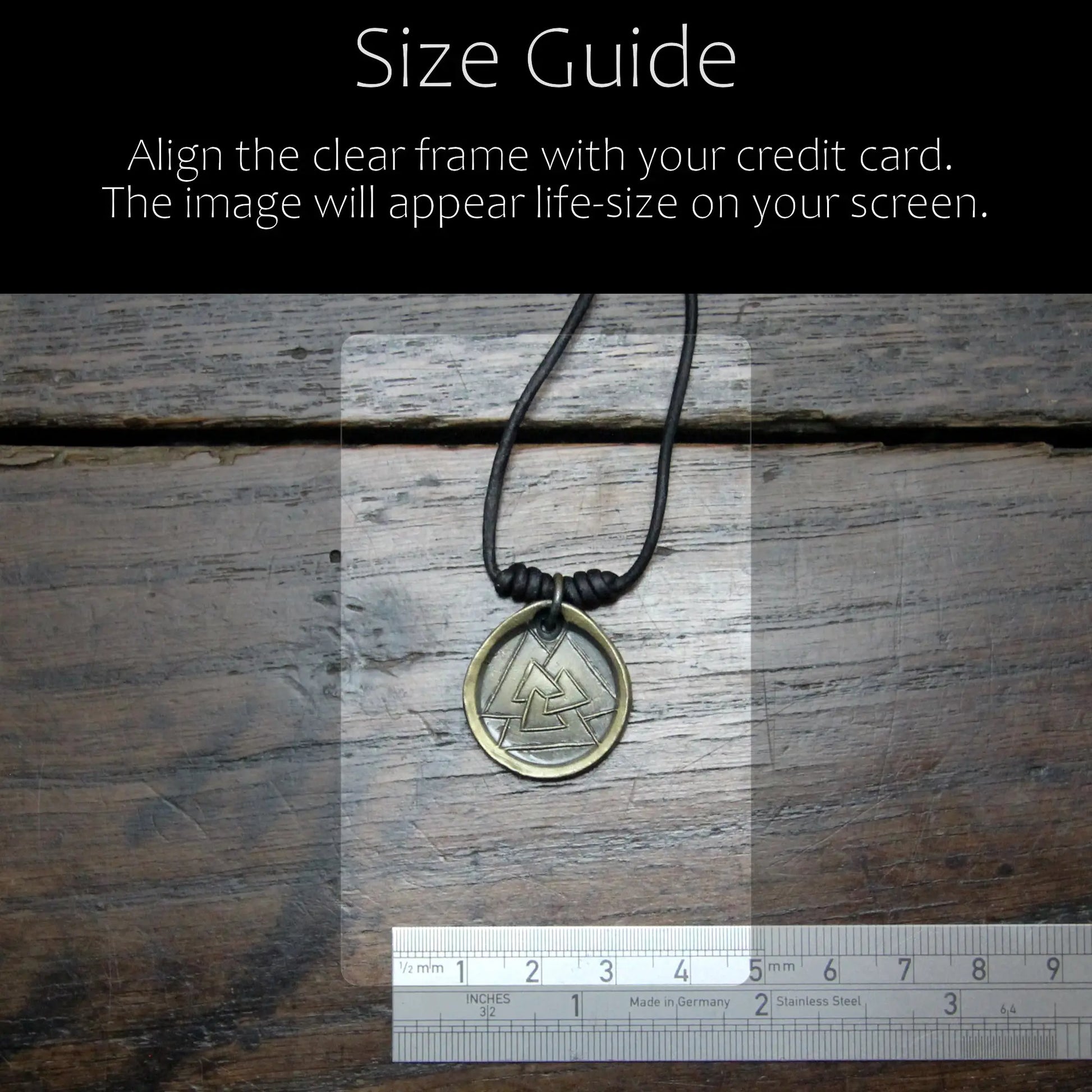 Size Reference Photo. Iron Coin Valknut pendant made by Taitaya Forge, UK