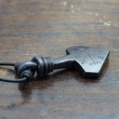 Vegvisir engraved Thor's hammer pendant