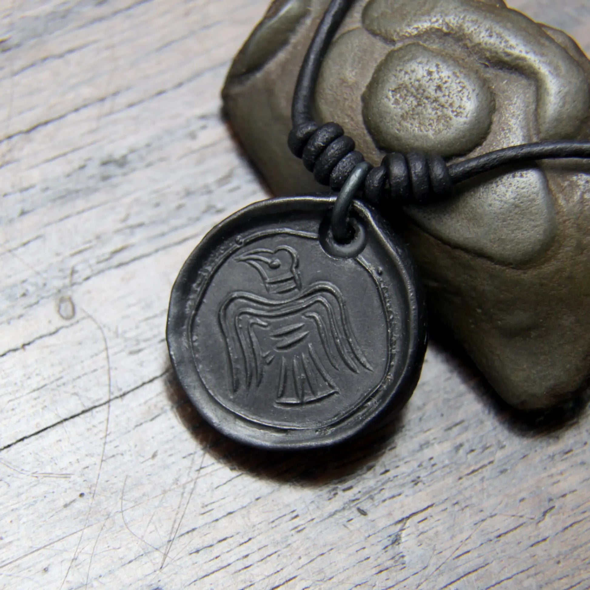 Viking Raven Iron Coin Necklace. Norse Raven medallion pendant that can be personalised with silver inlay or a personal engraving.