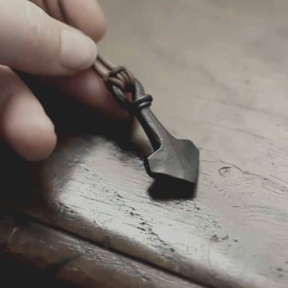 Small hand forged iron Viking Thors Hammer pendant, made by blacksmith M.Barran, Taitaya Forge, UK