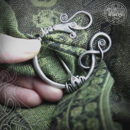 Silver Viking Dragon Pennanular Brooch