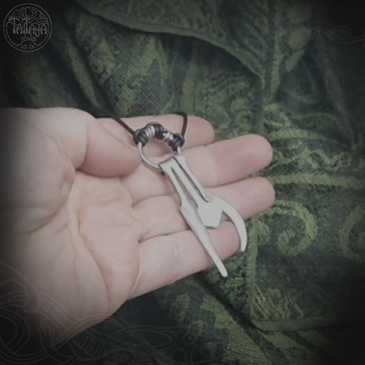 Hot Forged Sterling Silver Spear, Mjolnir and Sickle Amulet Ring Pendant