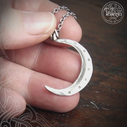 Forged Silver Crescent Moon Necklace
