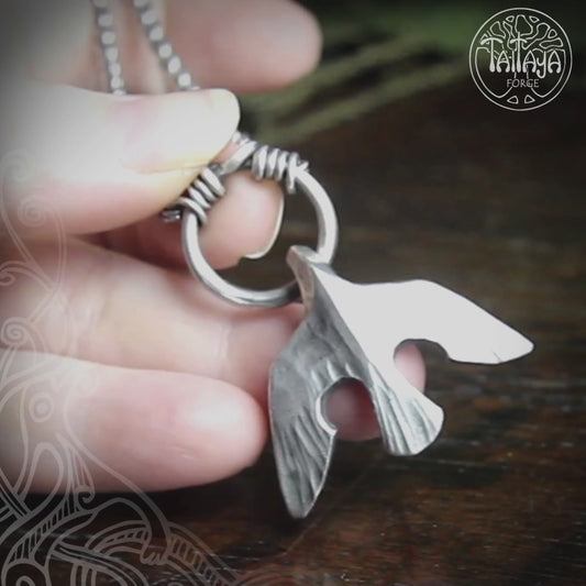 Forged Silver Raven Necklace