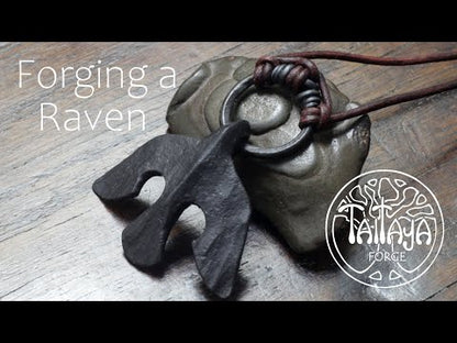 Custom Silver Inlaid Iron Raven Pendant