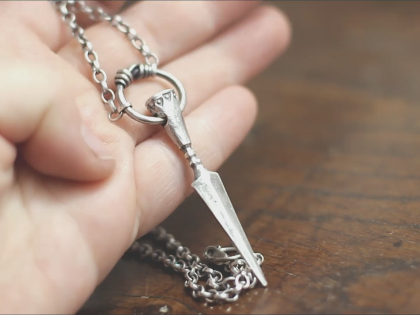 Hand forged Silver Viking spear necklace, by Marleena Barran from Taitaya Forge