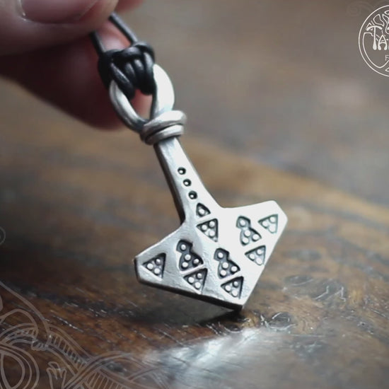 Hot Forged Silver Mjolnir, Viking Stamp work decorated, made and designed by MBarran, Taitaya Forge, UK