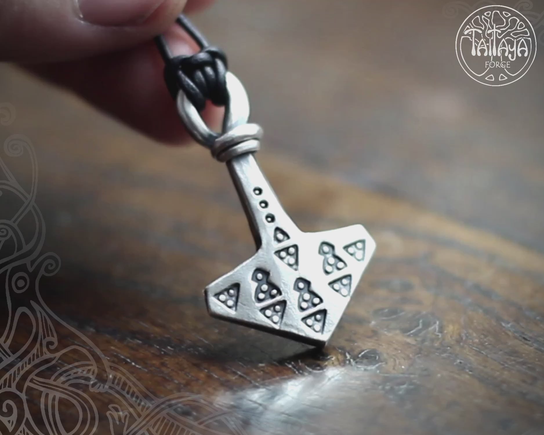 Hot Forged Silver Mjolnir, Viking Stamp work decorated, made and designed by MBarran, Taitaya Forge, UK
