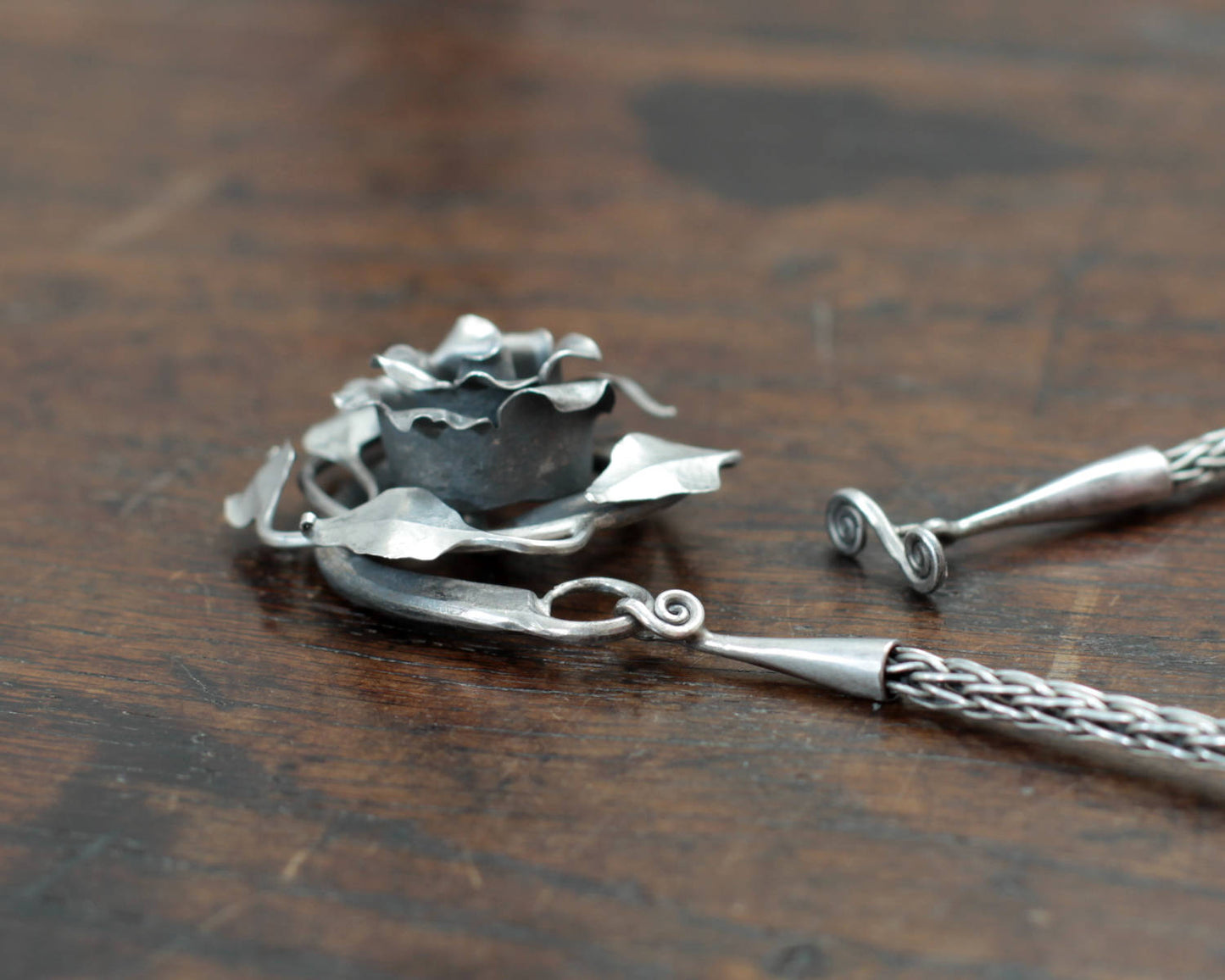 Forged Silver Rose Necklace