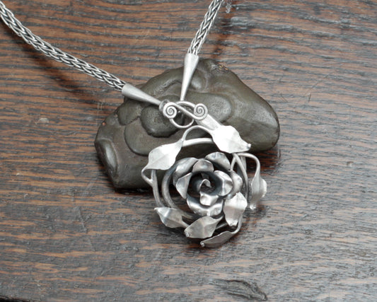 Forged Silver Rose Necklace