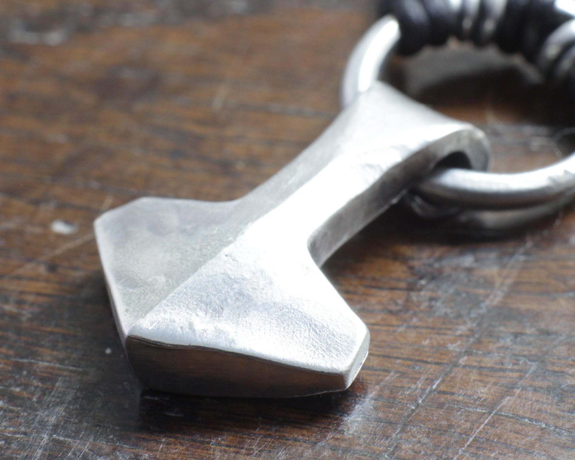 Small hot forged solid silver Thor's Hammer pendant by Marleena Barran, Taitaya Forge