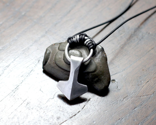 Small hot forged solid silver Thor's Hammer pendant by Marleena Barran, Taitaya Forge