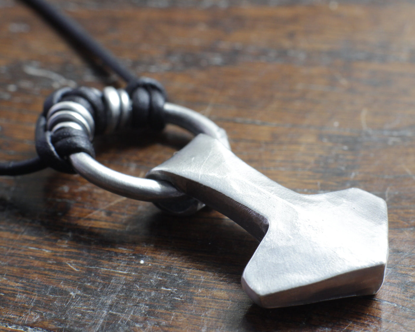 Small hot forged solid silver Thor's Hammer pendant by Marleena Barran, Taitaya Forge